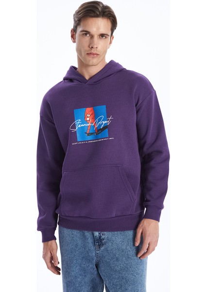 Yeni Sezon Uzun Kollu Baskılı Erkek Kalın Hoodie