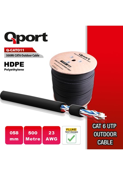 Qport Q-CATO11 500MT Utp CAT6A Outdoor Network Kablo Sıyah 23 Awg