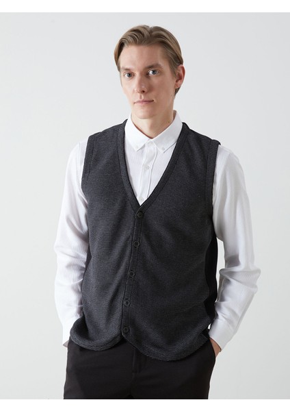 Yeni Sezon Standart Kalıp V Yaka Erkek Triko Yelek