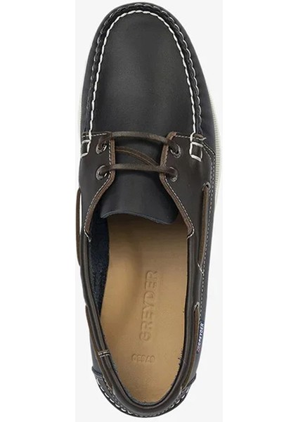 Erkek Lacivert Kahverengi Hakiki Deri Marine Ayakkabı 5Y1CA67630