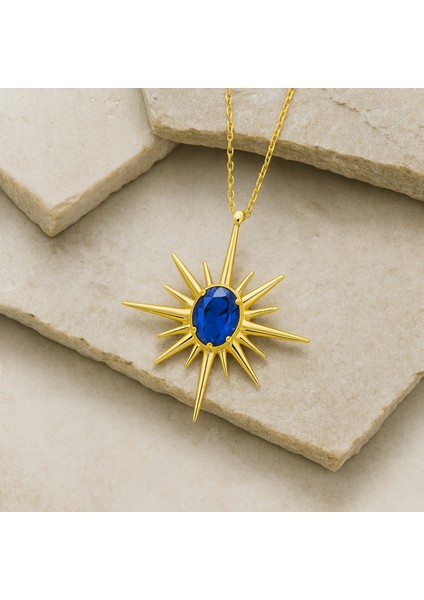 14 Ayar Altın Kutup Yıldızı Safir Kolye