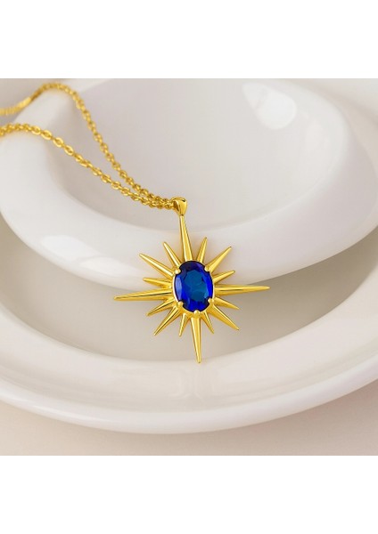 14 Ayar Altın Kutup Yıldızı Safir Kolye fiyatları