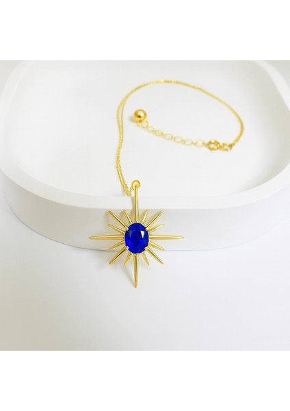 14 Ayar Altın Kutup Yıldızı Safir Kolye modelleri