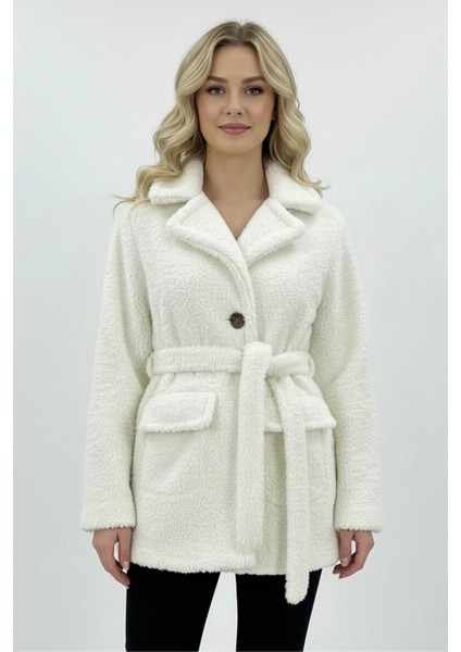 Yeni Sezon Kadın Peluş Astarlı Mont KS2561 Beyaz - S