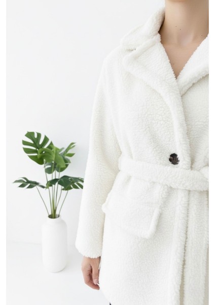 Yeni Sezon Kadın Peluş Astarlı Mont KS2561 Beyaz - S indirimleri