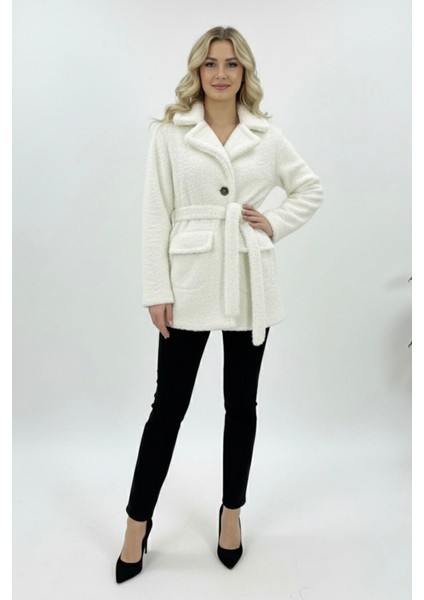 Yeni Sezon Kadın Peluş Astarlı Mont KS2561 Beyaz - S