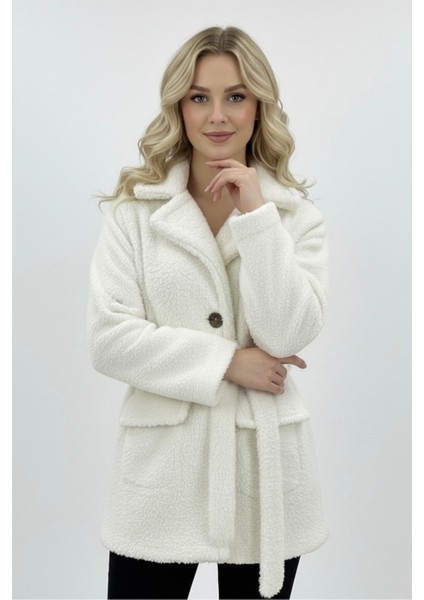 Yeni Sezon Kadın Peluş Astarlı Mont KS2561 Beyaz - S