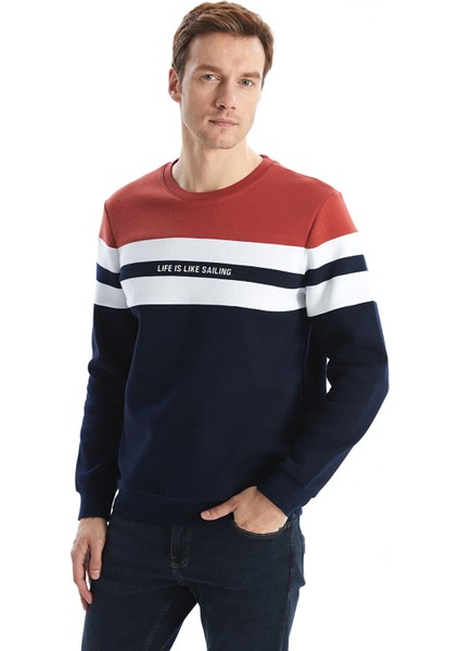 Yeni Sezon Bisiklet Yaka Uzun Kollu Renk Bloklu Erkek Sweatshirt