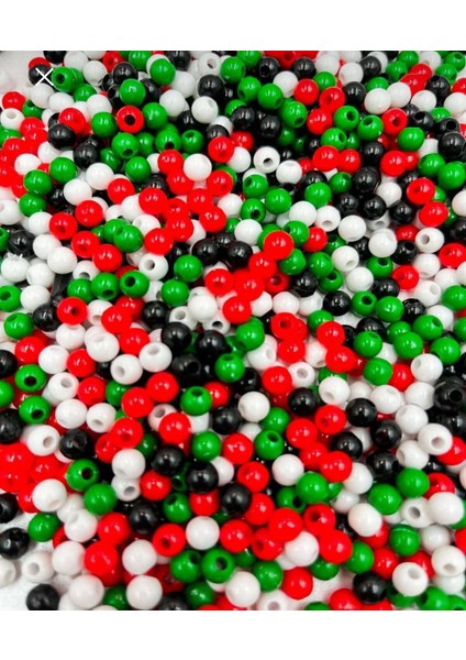 6 mm Filistin Bayraklı Akrilik Boncuk (Kırmızı-Siyah-Beyaz-Yeşil Renk) Boncuktur. fiyatları