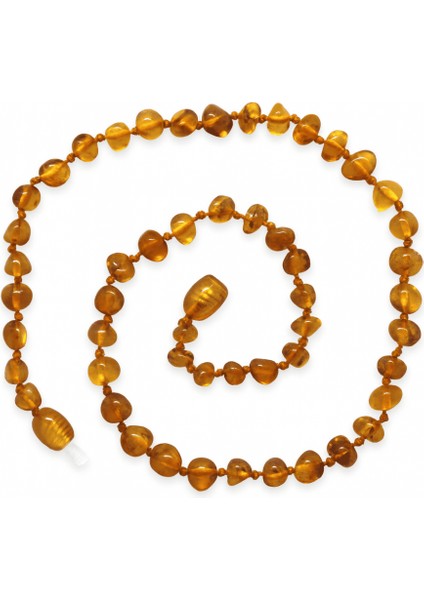 Soft Bal Rengi Doğal Damla Kehribar Taşlı Bebek Diş Kolyesi