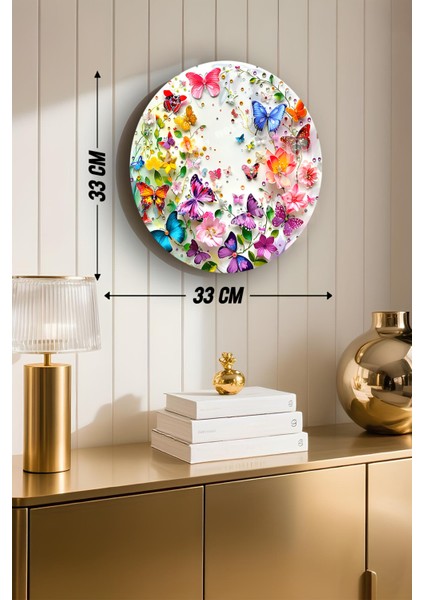 3D Görünümlü Temperli Cam Tablo – Çiçek ve Kelebek Temalı Duvar Süsü Uv Baskı 33X33 CM-CDS138 modelleri