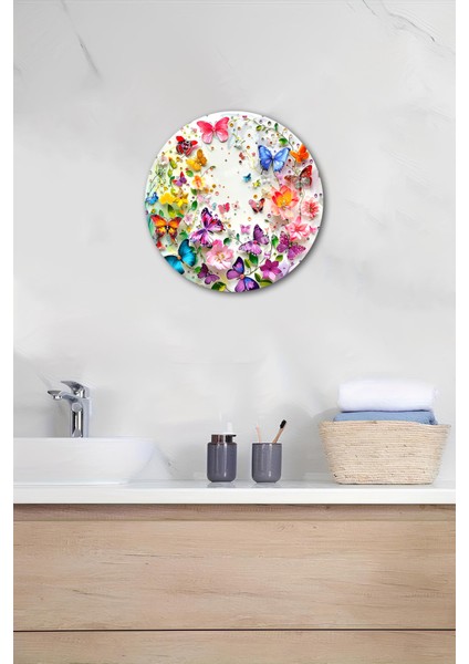 3D Görünümlü Temperli Cam Tablo – Çiçek ve Kelebek Temalı Duvar Süsü Uv Baskı 33X33 CM-CDS138