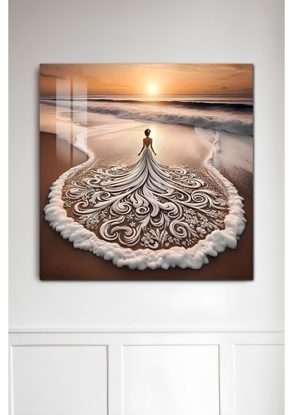 3D Görünümlü Temperli Cam Tablo – Gelin ve Deniz Teması Duvar Süsü Uv Baskı 33X33 CM-CTK148 fiyatları