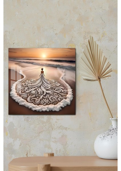 3D Görünümlü Temperli Cam Tablo – Gelin ve Deniz Teması Duvar Süsü Uv Baskı 33X33 CM-CTK148 modelleri