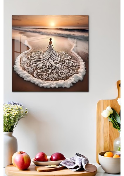 3D Görünümlü Temperli Cam Tablo – Gelin ve Deniz Teması Duvar Süsü Uv Baskı 33X33 CM-CTK148 fırsatları