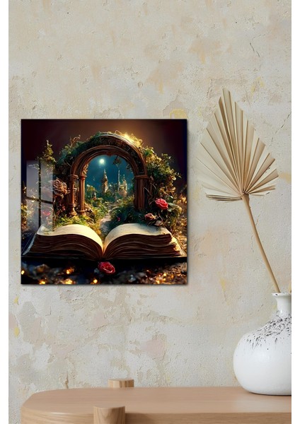 3D Görünümlü Temperli Cam Tablo – Fantastik Kitap Kapısı Uv Baskı 33X33 CM-CTK116 modelleri