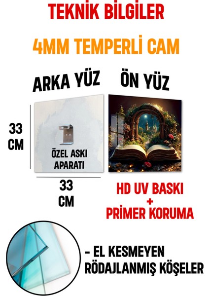 3D Görünümlü Temperli Cam Tablo – Fantastik Kitap Kapısı Uv Baskı 33X33 CM-CTK116