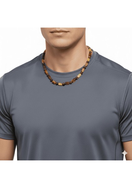 Doğal Form Bal Kahverengi Hareli Hakiki Damla Kehribar Taşlı Erkek Kolye modelleri