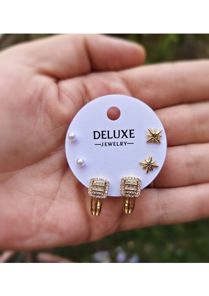 Çelik Şık Tasarıma Sahip Çoklu Küpe