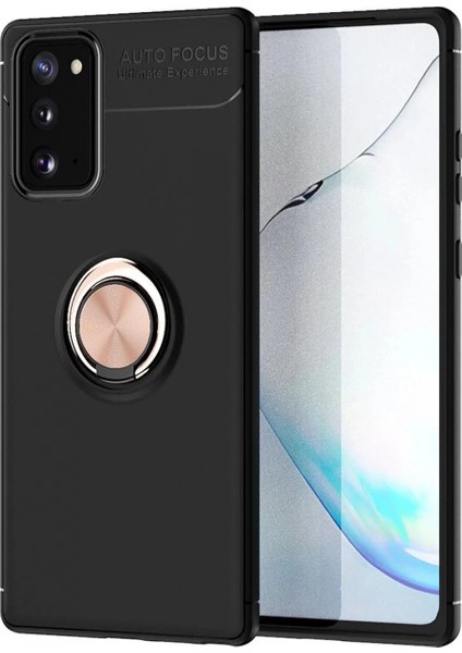 Samsung Galaxy Note 20 Kılıf Range Yüzüklü Silikon - Siyah-Gold