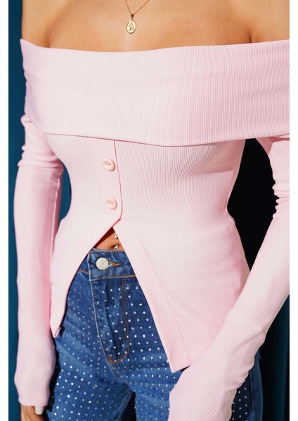 Lvsqvr Madonna Yaka Düğmeli Bluz Pembe T4329 (Beden: M) modelleri