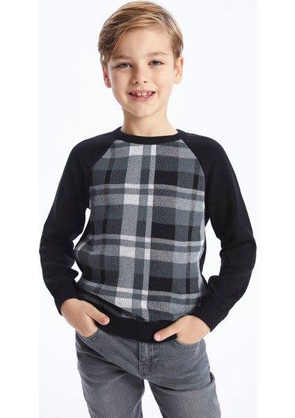 Yeni Sezon Bisiklet Yaka Ekose Uzun Kollu Erkek Çocuk Triko Kazak modelleri