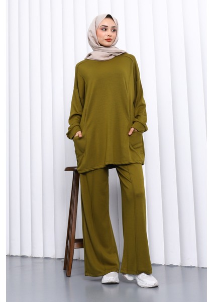 Yağ Yeşili Ön Detaylı Modal Tunik Pantolonlu Takım fiyatları