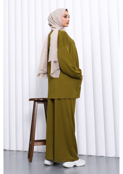 Yağ Yeşili Ön Detaylı Modal Tunik Pantolonlu Takım fırsatları