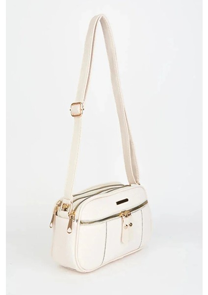 Kadın Sincap Beyaz 4 Bölmeli Suni Deri Orta Boy Fermuar Kapama El Kol ve Omuz Çantası fiyatları