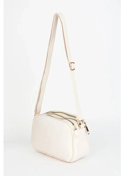 Kadın Sincap Beyaz 4 Bölmeli Suni Deri Orta Boy Fermuar Kapama El Kol ve Omuz Çantası modelleri