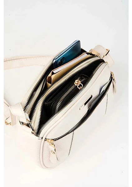 Kadın Sincap Beyaz 4 Bölmeli Suni Deri Orta Boy Fermuar Kapama El Kol ve Omuz Çantası fırsatları