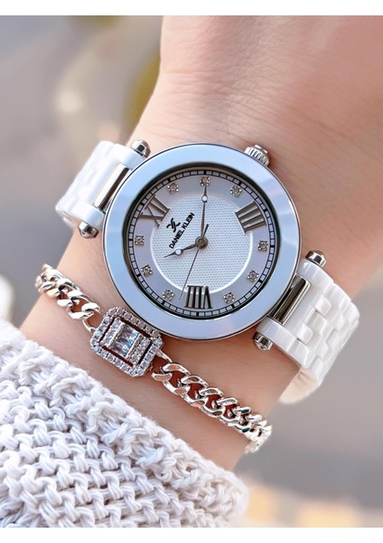 Seramik Kordon Özel Tasarım 2 Yıl Garantili 3 Atm Kadın Kol Saati+Bileklik SR.14282.2