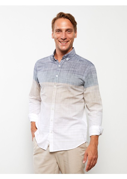 Yeni Sezon Regular Fit Uzun Kollu Çizgili Poplin Erkek Gömlek