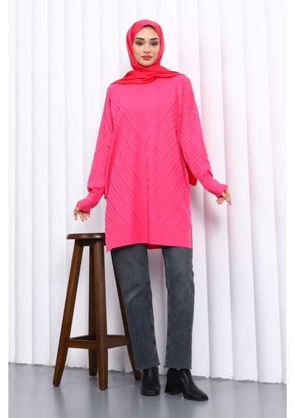 Fuşya Bisiklet Yaka Soğuk İplik Triko Tunik fiyatları