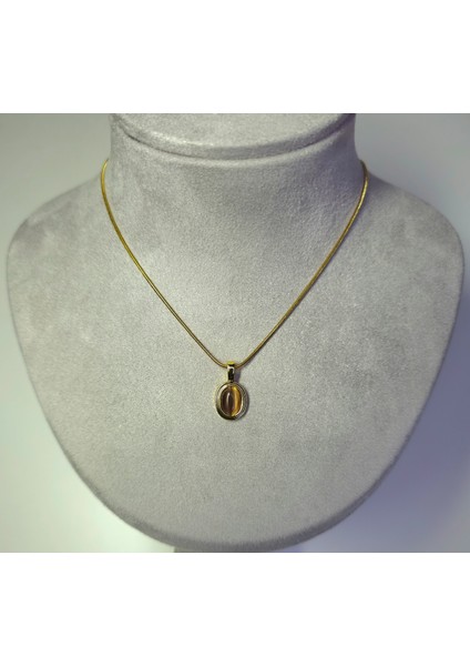 Çelik Kaplan Gözü Doğal Taş Kolye Zincirli Kararmaz Kadın Takı fiyatları