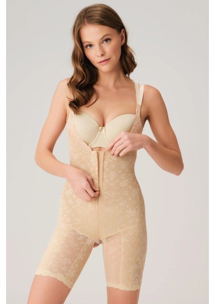 Arias Closet Toparlayıcı Vücut Inceltici Dikişli Fermuarlı Uzun Paca Altı Açık Sıkı Badi Korse