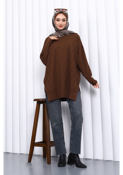 Kahverengi Bisiklet Yaka Soğuk İplik Triko Tunik fiyatları