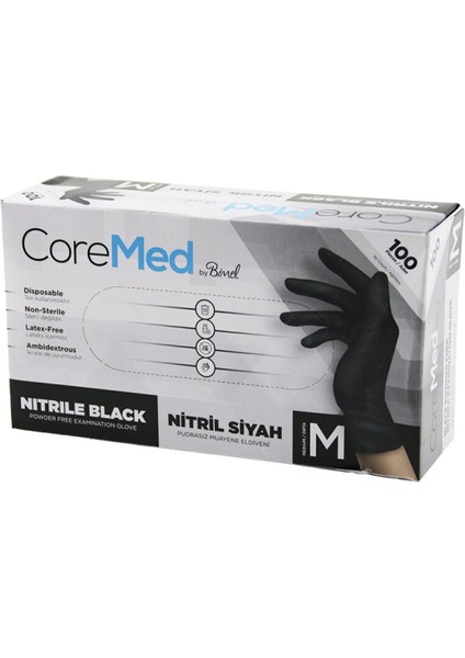 M Beden Siyah Pudrasız Nitril Muayene Eldiveni 100lü (4915) Go-53-vice/(1395)