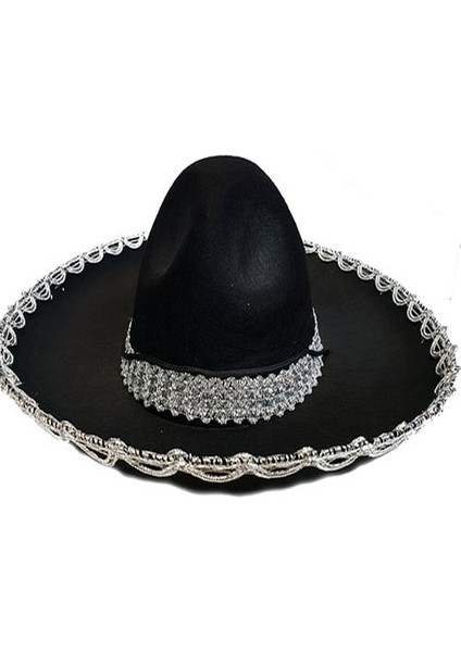 Gümüş Renk Şeritli Meksika Mariachi Latin Şapkası 55 cm Çocuk fiyatları
