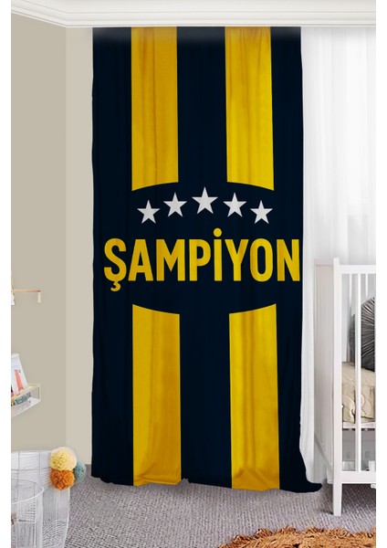 Taraftar Sarı Lacivert Çift Kanatlı Fon Perde modelleri