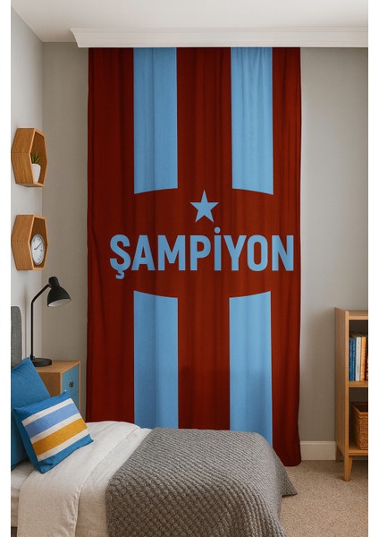 Taraftar Bordo Mavi Çift Kanatlı Fon Perde