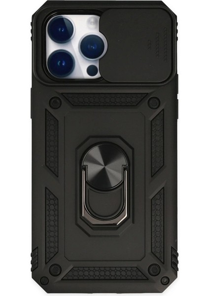 Iphone 14 Pro Kılıf Pars Lens Yüzüklü Silikon - Siyah