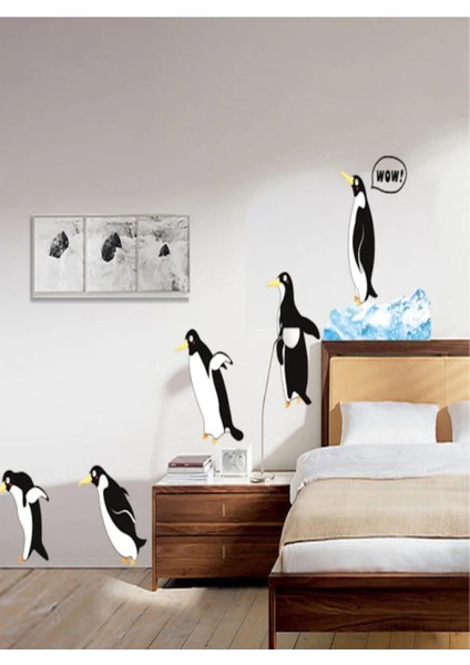 Ev Duvar Dekorasyon Fikirleri Duvar Sticker Çıkartmaları Penguen ve Çiçek Desen