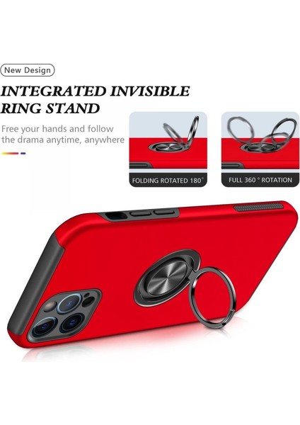 Iphone 12 Pro Max Kılıf Elit Yüzüklü Kapak - Kırmızı modelleri