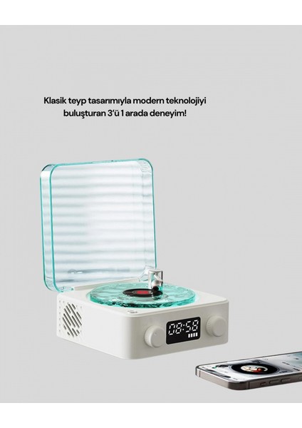 3-1 Kablosuz Bluetooth Hoparlör – Gece Lambalı, Saatli, Retro Tasarım fiyatları