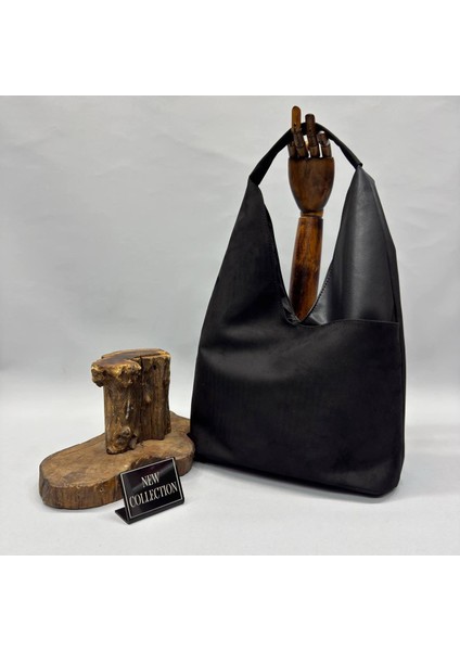 Süet Deri Detaylı Salaş Omuz Çantası