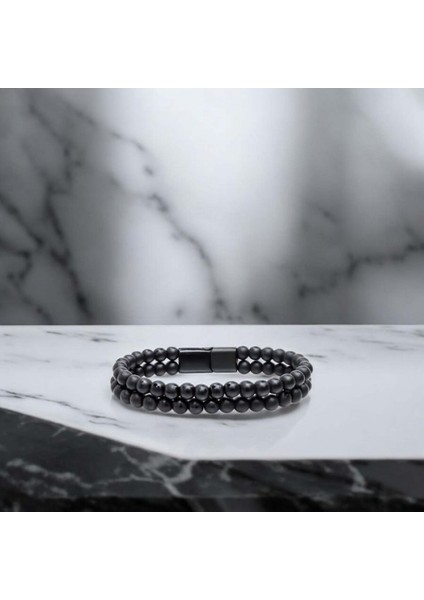Erkek Çift Oniks Çelik Bileklik modelleri