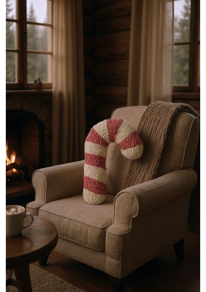 Baston Şeker Yılbaşı Dekorasyon Dokulu Kumaş 30 cm Peluş Oyuncak