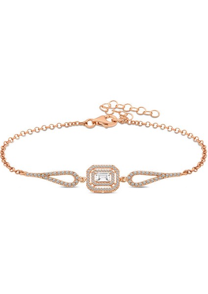 925 Ayar Gümüş Rose Dikdörtgen Baget Bileklik T5238 (770770)