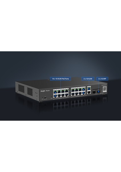 Ruıjıe Reyee RG-ES220GS-P 16 Port 10/100/1000 16 Port Poe 2 Port Uplınk 2 Sfp 250W Cloud Yönetilebilir Rack Mount Swıtc